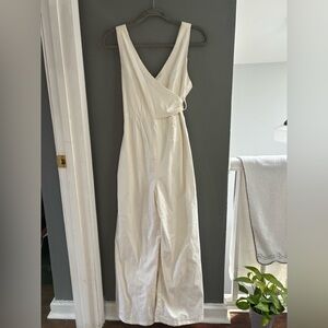 Anthropologie Cream Sleeveless Wrap Jumpsuit